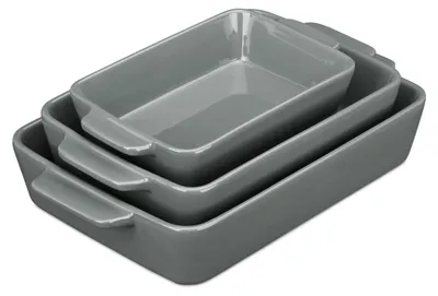 Image de Lot de plats à four en céramique, 3 tailles, carrés, pour lasagnes, gratins, tiramisu, lavables au lave-vaisselle, gris