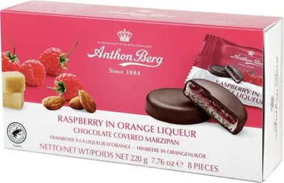 Produktbild von Anthon Berg Raspberry in Orange Liqueur Marzipan Pasteten 220g