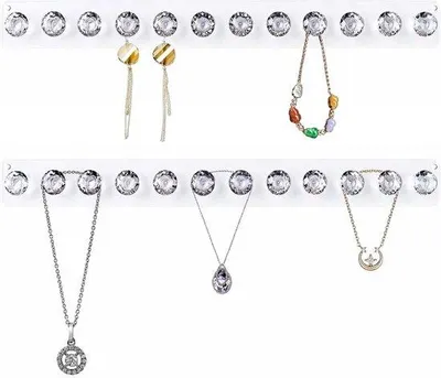 Produktbild von Famanu Kettenhalter Set von 2, Acryl Wandmontage mit 12 diamantförmigen Haken - Schmuckorganizer