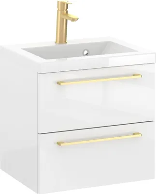 Produktbild von Rosen 50 cm Badezimmerschrank mit Waschbecken und Gold gebürstetes Griffen - Zeitloses Design für Elegantes Bad