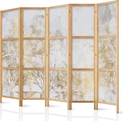 Produktbild von Paravent Pflanzen XXL 225x171 cm 5-teilig einseitig eleganter Sichtschutz Raumteiler Trennwand Raumtrenner Holz Design Motiv Deko Home Office Botanik Natur Gräser b-A-10175-bh-a