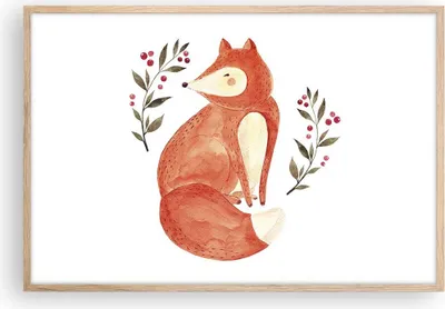 Produktbild von Gerahmtes Poster - Rahmen in heller Eiche - Nov Illustration Fuchs - 91,5x61 cm - Wand Bild - Wanddeko - Wandbilder - Kunstposter - Wandposter - Bilderrahmen - Bilder - Kunstdruck - P2NAA91x61-4862