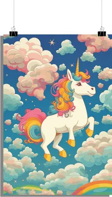 Produktbild von Einhorn Poster - Himmel Poster - Für Kinderzimmer Poster - 51x71cm - Perfekt zum Einrahmen