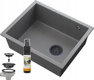Obrázek produktu pro Granitan | Granitový dřez Salix - Podomítkový - Šedý - Minimalistický design - Vysoká kvalita - Odolný