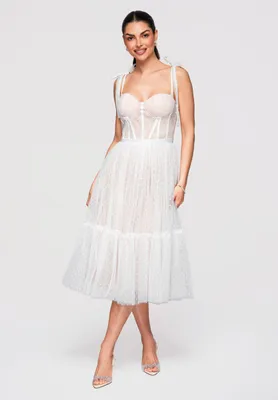 Produktbild von LARICA Midi Kleid Ausgestelltes Korsett Kleid Tüll Kleid LA-OM-DLR319 white L