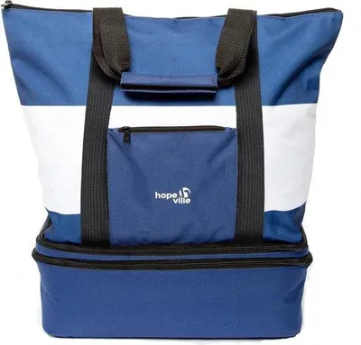 Image de Grand sac de plage XXL bleu et blanc, imperméable, idéal pour les pique-niques et les courses