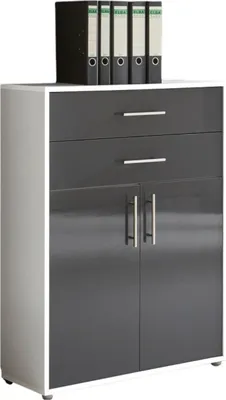 Produktbild von Aktenschrank TABOR in weiß / anthrazit Hochglanz mit zusätzlichen Schubkästen, Büroschrank, (BxHxT) 84,4x113,6x33 cm