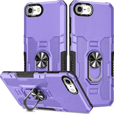 Immagine prodotto di custodia per iPhone SE 2020, resistente custodia a doppio strato con supporto ad anello e supporto per iPhone SE 2020 / iPhone 8 / 7 / 6s / 6 Viola