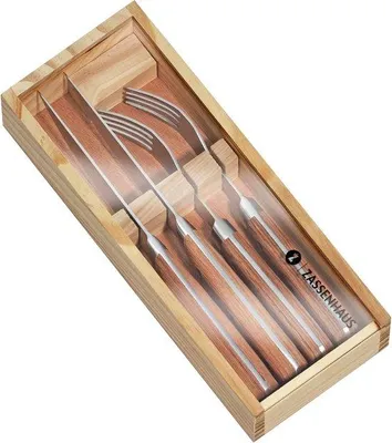 Produktbild von Famanu Steakbesteckset 2-teilig mit Pakka-Holzgriffen - Steakbesteckset in Holz-Geschenkbox