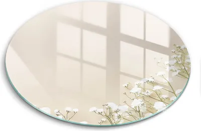 Zdjęcie produktu dla Szklana deska do krojenia - Deska kuchenna - ⌀40 cm – Szkło hartowane – Antypoślizgowa - Gipsówka Boho Kwiaty