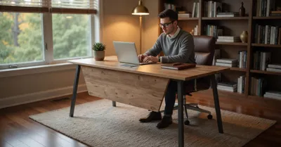 Image de Bureau asymétrique avec plateau en bois et structure en métal