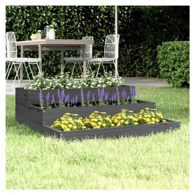 Produktbild von Pflanzkübel Grau 78x78x27 cm aus Kiefernholz, Blumentopf für Garten, Terrasse und Balkon