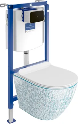 Produktbild von DOMINO Villeroy&Boch ViConnect H112 Vorwandelement Unterputz WC mit Bedienplatte + Wand Hänge Tiefspül WC Sofi Slim Kresz Spülrandlos | WC Komplettset