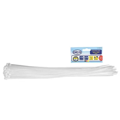 Zdjęcie produktu dla alca® opaski kablowe 3,6*370mm 100 szt. białe 18 kg wytrzymałość na rozciąganie odporne na promieniowanie UV do mocowania kabli wewnątrz i na zewnątrz nylon odporny na temperaturę