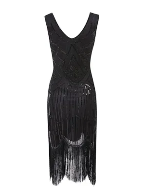Produktbild von 20er Jahre Charleston Pailletten Kleid Schwarz Flapper Damen, Größe:S