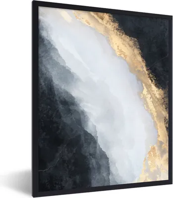 Produktbild von MuchoWow® Gerahmtes Poster Abstrakt - Farbe - Gold - Schwarz - Marmor 60x80 cm - Poster mit Schwarzem Bilderrahmen Wandposter Rahmen Foto Bilder - Premium - Wanddeko Wohnzimmer