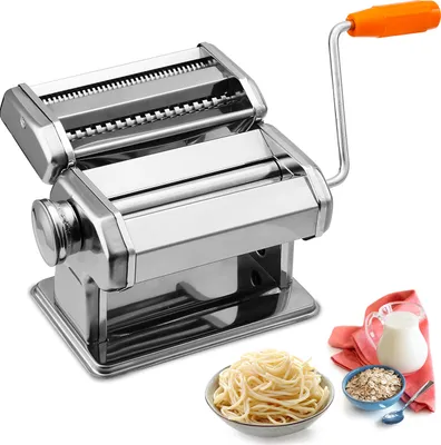 Produktbild von TolleTour Nudelmaschine Pasta Maker aus Edelstahl, 7 Einstellbare Dicke, Pastamaschine mit 2 Schneiden fuer Spaghetti Lasagne Nudeln