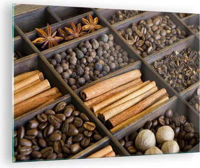 Produktbild von Bilder auf glas - Zimt Vanille Kaffee Getreide - 70x50cm - Glasbilder - Wandbilder - Kunstdruck - zum Aufhängen bereit - Wanddekoration aus Glas - Glas Bilder - Wandbild auf Glas - GAA70x50-2311