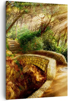 Produktbild von Bild auf Leinwand - Leinwandbild - Einteilig - Pfad Steinbrücke Wald Herbst - 50x70cm - Wand Bild - Wanddeko - Wandbilder - Leinwanddruck - Wanddekoration - Leinwand bilder - Wandbild - PA50x70-2800