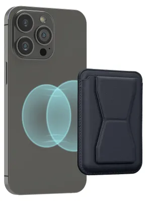 Produktbild von kwmobile magnetischer Kartenhalter kompatibel mit Apple iPhone 16 / 15 / 14 / 13 / 12 Serie Magnet Card Holder - Kunstleder Halter mit Standfunktion