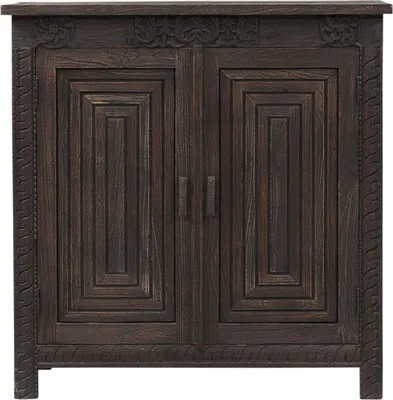 Zdjęcie produktu dla Marrakech komoda vintage z drewnianymi drzwiami 99cm | Skandynawska dekoracja mała komoda kredensowa Camelea ręcznie rzeźbiona do stylowego przechowywania i dekoracji Estetyczna w salonie i sypialni