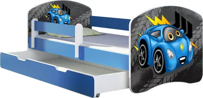 A children's bed with a car theme.