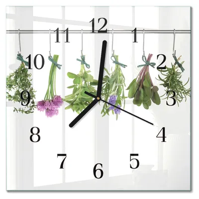 Produktbild von Tulup Glasuhr Wanduhr Küchenuhr Echt-Glas 30x30 cm Modern Dekorativ Geräuschlos Schwarzen Zeigern - Kräuter