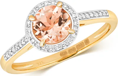 Produktbild von Modischer 9 Karat (375) Gold Cluster Damen - Diamant Solitärring Brillant-Schliff 0.12 Karat mit Morganit, 51 (16.2); TRS10935RSL