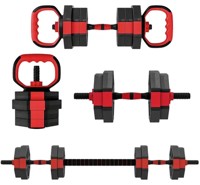 Obrázek produktu pro Nastavitelná sada činek 6 v 1, 15 kg, pro domácí použití | Barva: Červená | Rozměry: 18x100x18 cm
