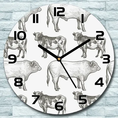 Produktbild von Wanduhr aus Glas Rund fi 30 Ländliche Kühe Quarz Deko Schlafzimmer Büro