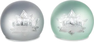 Obrázek produktu pro Dekorativní předmět Gilde (LED), koule, "Lotus", motiv lotosu, sklo, šedá, zelená,Polyuretan6, 2 kusy jako na obrázku,, D. 10 cm 27249