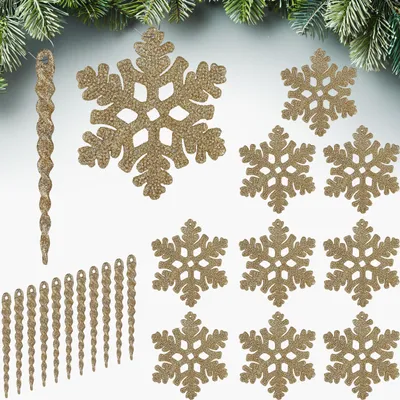 Immagine prodotto di BRUBAKER decorazione albero ghiaccioli e fiocchi di neve glitter - 22-TLG. Set di decorazioni per albero di Natale da appendere - decorazioni per albero di Natale a prova di rottura - decorazione, oro