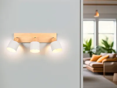 Produktbild von LED Wandstrahler & Deckenstrahler 3flammig Hellgrau mit Holz - Spots schwenkbar