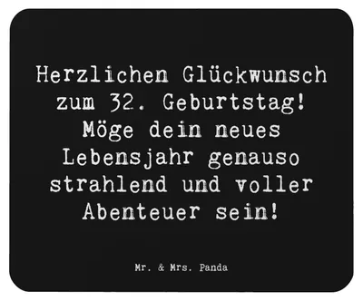 Produktbild von Mr. & Mrs. Panda Mouse Pad Spruch 32. Geburtstag Abenteuer - Schwarz - Geschenk, pc mousepad, aufregend, Geburtstagsgeschenk, alter, Herzlichen Glückwunsch, Mauspad