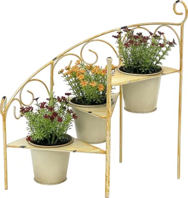 Obrázek produktu pro DanDiBo Květinové schody Kovový 38 cm stojan na květiny se 3 květináči 96098 Žlutý stojan na květiny Shabby Chic Stojan na květiny Schodiště na rostliny