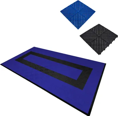 Produktbild von Belüftete ineinandergreifende Bodenbeläge, Fliesen und Kanten, 90 Blau und 30 Schwarz, Einzelgarage, robuste Bodenmatte, Werkstatt, Polypropylen, rutschfest, wetterbeständig, Entwässerung