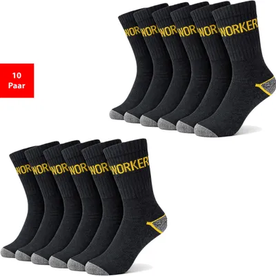 Produktbild von Arbeitssocken Herren Work Socken Damen 5-10-15 Paar Baumwolle Schwarz Verstärkt - 43-46, 10 Paar