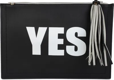 Produktbild von styleBREAKER Clutch mit YES und NO Print, Quasten Anhänger am Reißverschluss, Armschlaufe und Umhängegurt, Damen 02012078