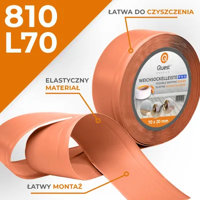 Zdjęcie produktu dla QUEST Listwa przypodłogowa PCV 70x20mm, 20m, elastyczna, miękka listwa podłogowa, cokołowa, ceglany