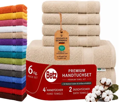 Produktbild von Betz 6er Handtuch Set Premium – 4 Handtücher 50x100 cm – 2 Duschtücher 70x140 cm - 100% Baumwolle – Frottee Handtücher für Bad, Gäste & Alltag - Sand