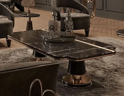 Produktbild von Casa Padrino Luxus Couchtisch Schwarz / Gold 150 x 80 x H. 42,5 cm - Wohnzimmertisch mit Kunstmarmor Tischplatte - Luxus Wohnzimmer Möbel - Hotel Möbel - Luxus Einrichtung - Hotel Einrichtung