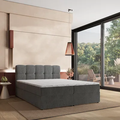Produktbild von Masseno Boxspringbett MERU 160x200 cm Komplett-Set mit Bonell Matratze und Topper, Polsterbett mit Bettkästen -Grau, QUELLE 92