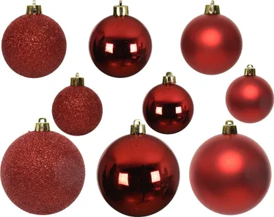 Produktbild von Weihnachtskugeln Kunststoff Mix 4-6cm 30er Set - Weihnachtsrot