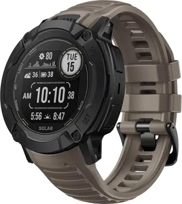 Produktbild von Strap-it Silikon-Smartwatch-Armband mit Schnallenverschluss - passend für die größere Garmin Instinct 2x (braun)