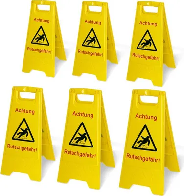Produktbild von 6er-Set Warnschild Achtung Rutschgefahr, Aufstellhöhe 600 mm
