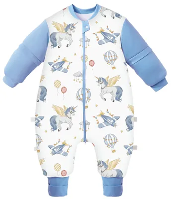 Imagen del producto de Saco de dormir para bebé de invierno con pies - Mangas largas desmontables - Diseño de unicornio