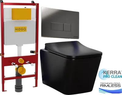 Immagine prodotto di Domotechnika | Set completo per wc sospeso - 110X54X16 Cm - Nero opaco - Senza bordo, facile da pulire, Slim Close