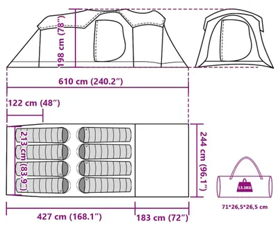 Produktbild von vidaXL Tunnel-Familienzelt 8 Personen Blau Wasserdicht