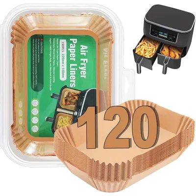 Immagine prodotto di Carta forno per friggitrici ad aria, 120 pezzi, dimensioni 22x14 cm, compatibile con Ninja AF300EU AF400EU