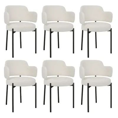 Obrázek produktu pro Puluomis jídelní židle sada 6 židlí do kuchyně kuchyňské židle čalouněná židle se zahnutým opěradlem a područkami, boucle white